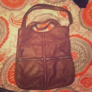 Fossil brown leather crossbody satchel bag